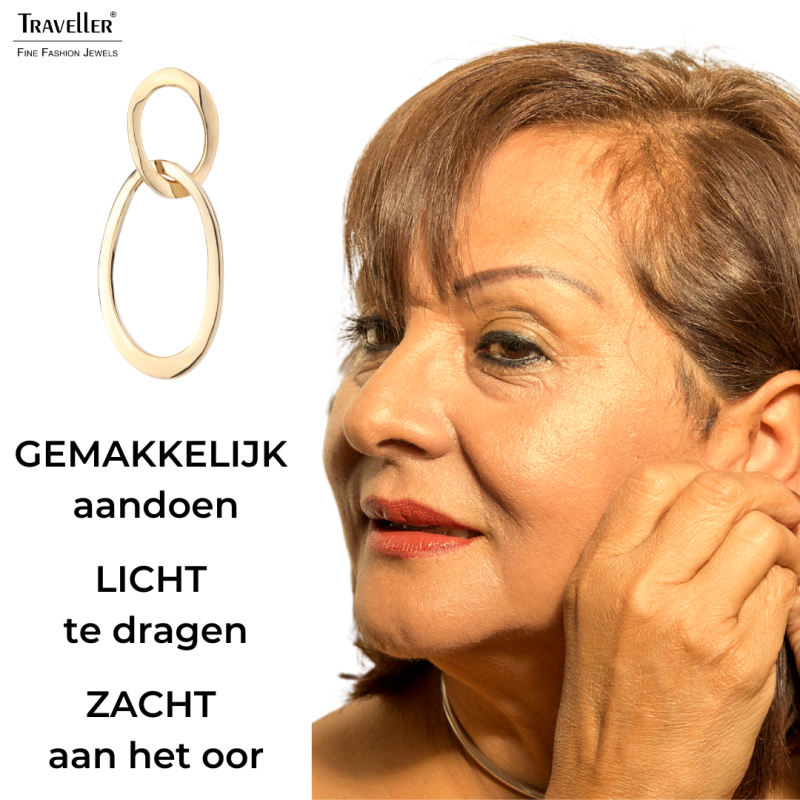 Traveller Clip Oorbellen - Hangers - 22kt Verguld - Ovaal - Goudkleurig - 33 x 14 mm -157230
