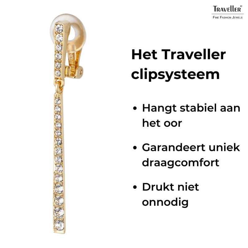 Traveller Clip Oorbellen - Hangers - Goudkleurig - Preciosa Kristallen - 22ct Verguld - 55 mm