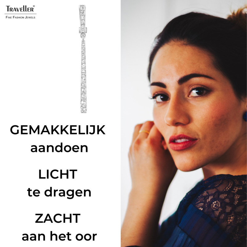 Traveller Clip Oorbellen - Hangers - Zilverkleurig - Preciosa Kristallen - Geplatineerd - 55 mm - 157356