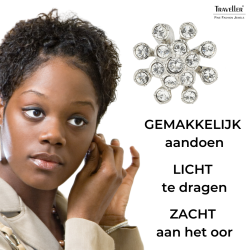 Traveller Clip Oorbellen - Zilverkleurig - Kristallen - Geplatineerd - Bloem - 17mm