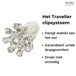 Traveller Clip Oorbellen - Zilverkleurig - Kristallen - Geplatineerd - Bloem - 17mm