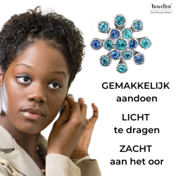 Traveller Clip Oorbellen - Zilverkleurig - Kristallen - Blauw - Bloem - Geplatineerd - 17 mm