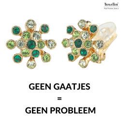 Traveller Clip Oorbellen - Verguld - Kristallen - Groen - Bloem - 17 mm - 157548