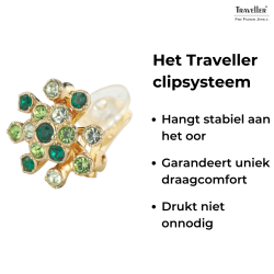 Traveller Statement Oorbellen - Verguld - Kristallen - Groen - Bloem - 17 mm