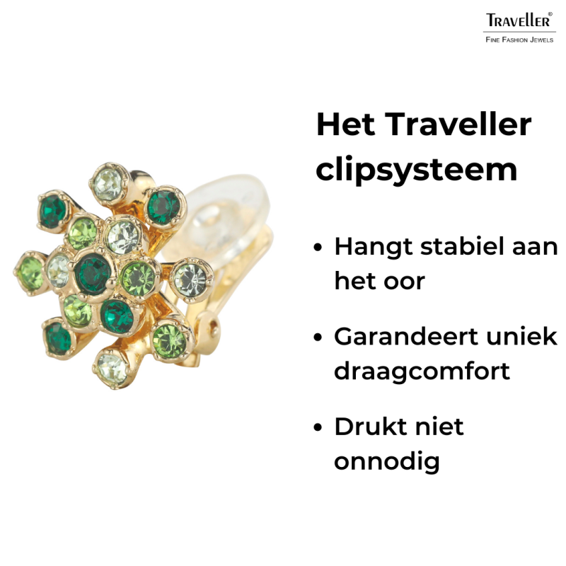 Traveller Statement Oorbellen - Verguld - Kristallen - Groen - Bloem - 17 mm