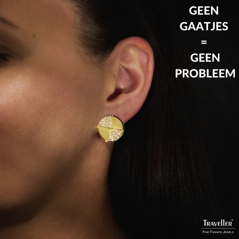 Traveller Clip Oorbellen - Verguld - Kristallen - Rond - 17mm - 157550