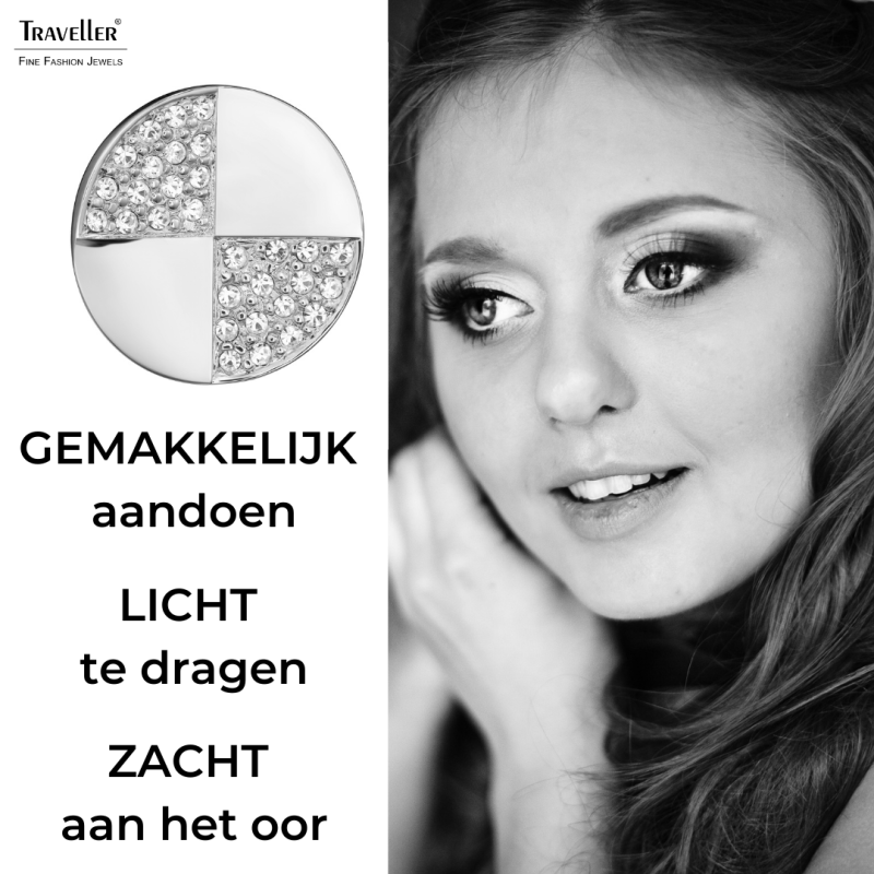 Traveller Clip Oorbellen - Zilverkleurig - Kriistallen - Rond - Geplantineerd - 17 mm - 157551