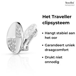 Traveller Clip Oorbellen - Zilverkleurig - Kriistallen - Rond - Geplantineerd - 17 mm