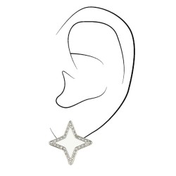 Traveller Clip Oorbellen - Ster - Kristallen - Wit Emaille - Geplatineerd - 20x20mm