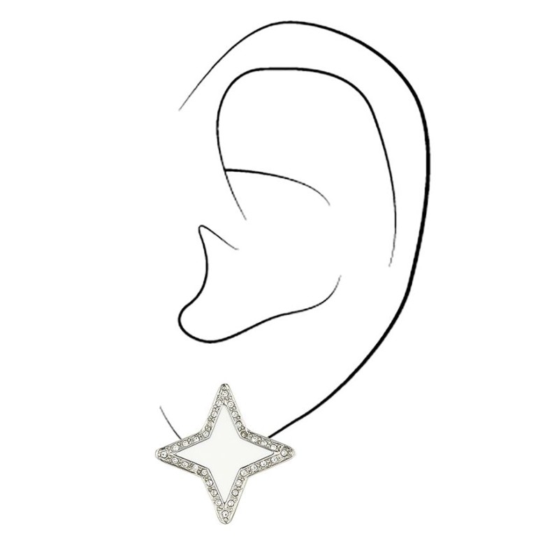 Traveller Ohrclip - Stern - Kristalle - Weiß Emaille- Platiniert - 20x20mm