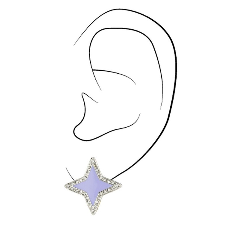 Traveller Clip-on Earrings - Star - Crystals - Violet Enamel - Platinum plated - 20x20mm