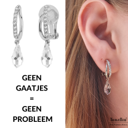 Traveller Clip Oorbellen - Hangers - Zilverkleurig - Kristallen - Druppelvorm - Geplatineerd - 30x5mm - 157566