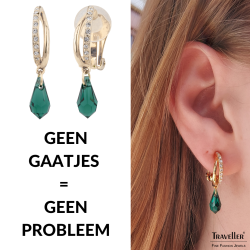 Traveller Clip Oorbellen - Hangers - Verguld - Kristallen - Druppelvorm - Groen - 30x5 mm - 157567