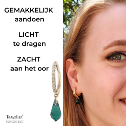 Traveller Clip Oorbellen - Hangers - Verguld - Kristallen - Druppelvorm - Groen - 30x5 mm