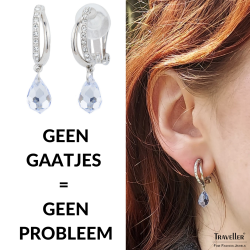 Traveller Clip Oorbellen - Hangers - Geplatineerd - Kristallen - Druppelvorm - Licht Blauw / Saffier - 30x5mm - 157570