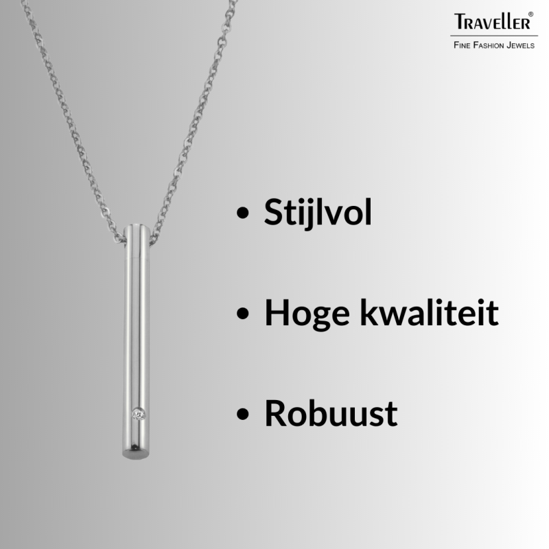 Traveller Ketting met Urnhanger - Askoker - 45mm - Zilverkleurig - Edelstaal - Zirkonia - 45-50cm - 181139