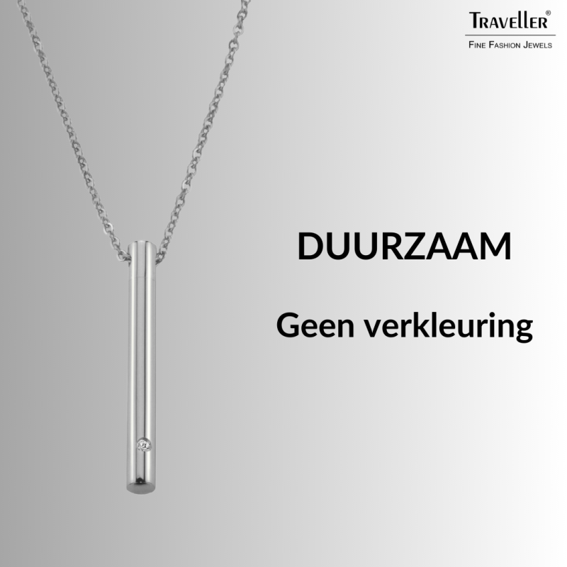 Traveller Ketting met Urnhanger - Askoker - 45mm - Edelstaal - Zirkonia - 45-50cm
