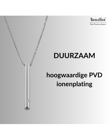 Traveller Ketting met Urnhanger - Askoker - 45mm - Zilverkleurig - Edelstaal - Zirkonia - 45-50cm - 181139