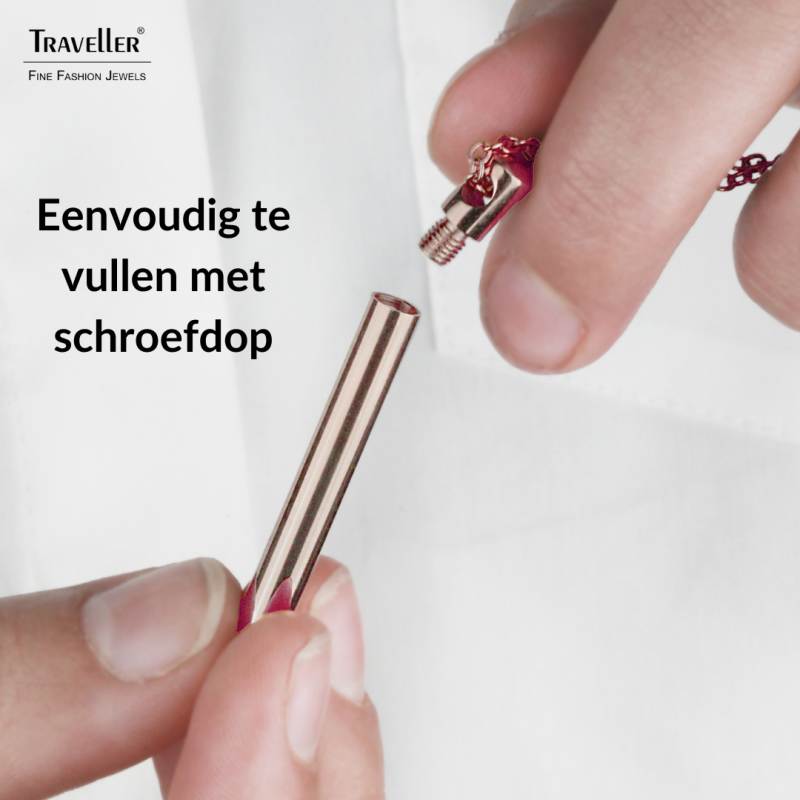 Traveller Ketting met Urnhanger - Askoker - 45mm - Edelstaal - Rosékleurig - Zirkonia - Rosé verguld - 45-50cm - 181140