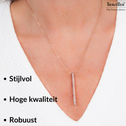 Traveller Ketting met Urnhanger - Askoker - 45mm - Edelstaal - Rosé Verguld - Zirkonia - 45-50cm