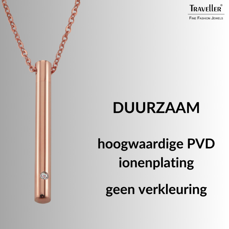 Traveller Ketting met Urnhanger - Askoker - 45mm - Edelstaal - Rosékleurig - Zirkonia - Rosé verguld - 45-50cm - 181140