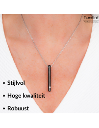 Traveller Necklace with Urn Pendant - Ash Pendant - 45 mm - Black - Stainless Steel - Zirconia - 45-50 cm - 181141