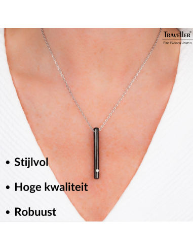 Traveller Ketting met Urnhanger - Askoker - 45 mm - Zwart - Edelstaal - Zirkonia - 45-50 cm - 181141
