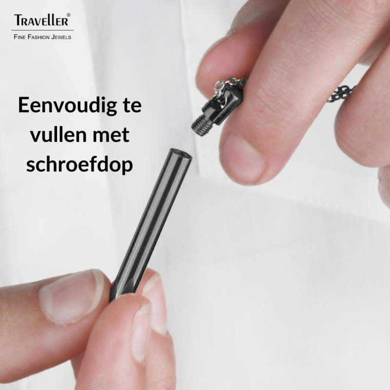 Traveller Dames Ketting met Urnhanger - Askoker - 45 mm - Zwart - Edelstaal - Zirkonia - 45-50 cm - 181141