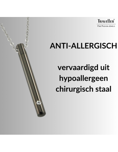 Traveller Dames Ketting met Urnhanger - Askoker - 45 mm - Zwart - Edelstaal - Zirkonia - 45-50 cm - 181141