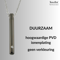 Traveller Ketting met Urnhanger - Askoker - 45 mm - Zwart - Edelstaal - Zirkonia - 45-50 cm - 181141