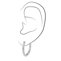 Traveller Hoop Earrings - Silver coloured - Stainless steel - 25 mm - Checkered Texture - 181168