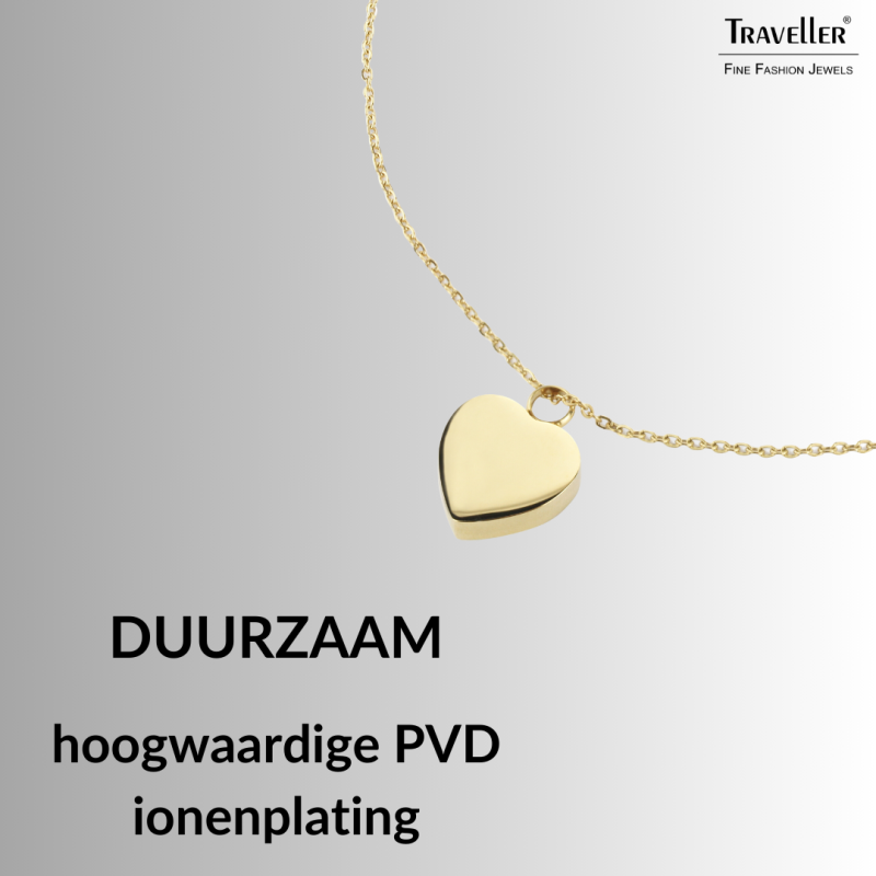 Traveller Ketting met Urnhanger - Askoker - 2x2cm - Goudkleurig - Hart - Edelstaal - 45-50cm - 181174