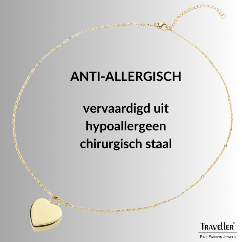 Traveller Ketting met Urnhanger - Askoker - 2x2cm - Goudkleurig - Hart - Edelstaal - 45-50cm - 181174