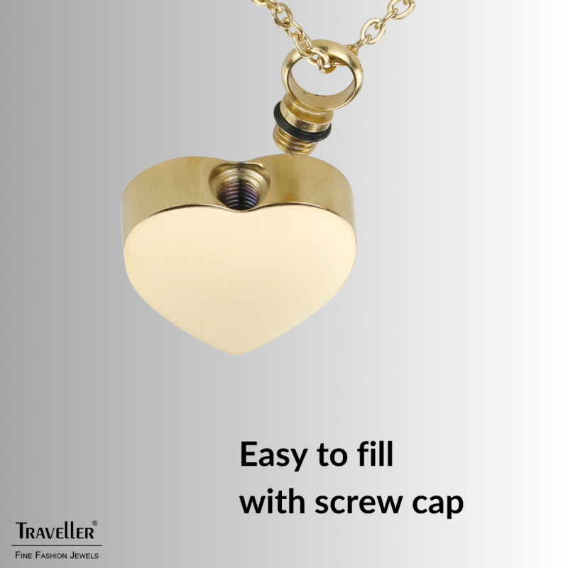 Traveller Dames Ketting met Urnhanger - Askoker - 2x2cm - Goudkleurig - Hart - Edelstaal - 45-50cm