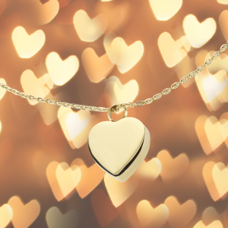 Traveller Necklace with Urn Pendant - Ash Pendant - 2x2cm- Gold Plated - Heart - Stainless Steel - 45-50cm