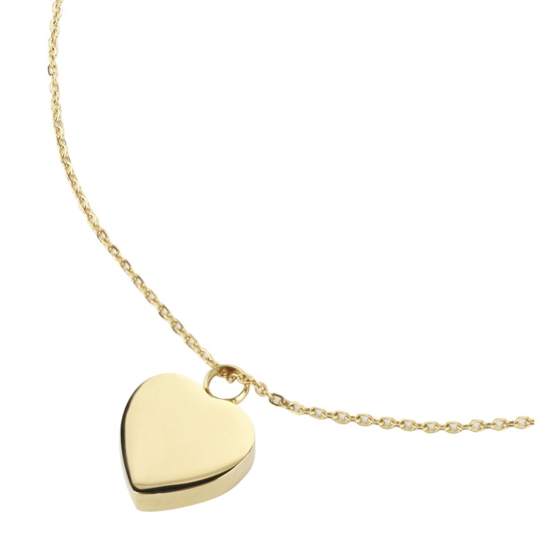 Traveller Collier mit Urnenanhänger - Aschenanhänger - 2x2cm - Goldfarbe - Herz - Edelstahl - 45-50cm