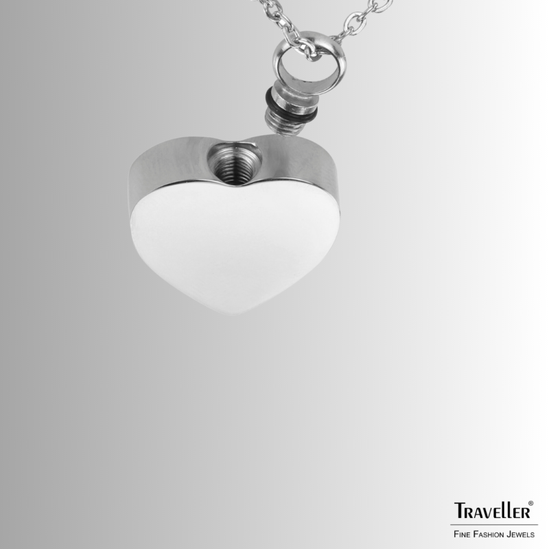 Traveller Dames Ketting met Urnhanger - Askoker - 2x2cm - Zilverkleurig - Hart - Edelstaal - 45-50cm