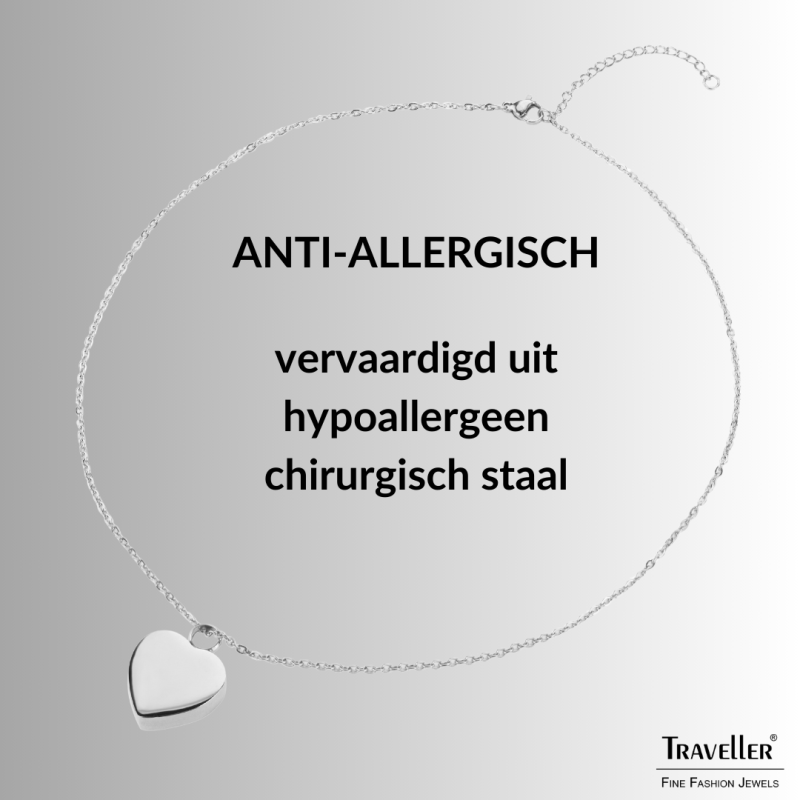 Traveller Ketting met Urnhanger - Askoker - 2x2cm - Zilverkleurig - Hart - Edelstaal - 45-50cm - 181175