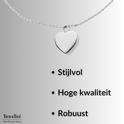 Traveller Ketting met Urnhanger - Askoker - 2x2cm - Zilverkleurig - Hart - Edelstaal - 45-50cm - 181175