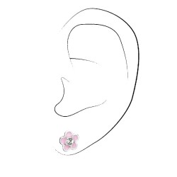 Traveller Earrings - Flower Mala - Children - Sterling Silver - Pink - Crystals - Ø 7mm - 545218