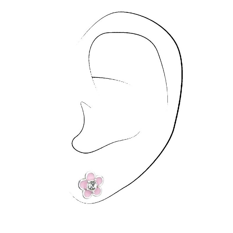 Traveller Earrings - Flower Mala - Children - Sterling Silver - Pink - Crystals - Ø 7mm - 545218