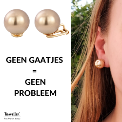 Traveller Clip Oorbellen - 22kt Verguld - Parels - 14 mm - Brons