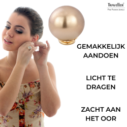 Traveller Clip Oorbellen - 22kt Verguld - Parels - 14 mm - Brons - 706014
