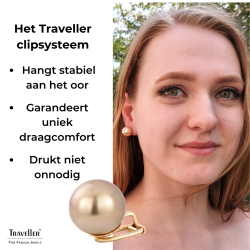 Traveller Clip Oorbellen - 22kt Verguld - Parels - 14 mm - Brons