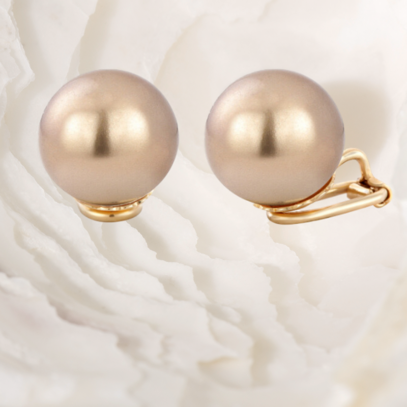 Traveller Clip-on Earrings - 22ct Gold Plated - Pearls - 14 mm - Bronze