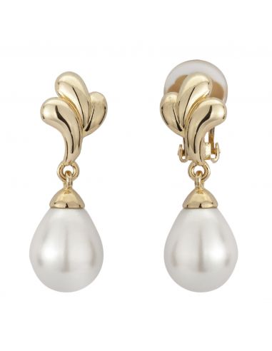 Traveller Clip Earring - Hanging - 12x15mm drop pearl - 22ct gold plated - 110674