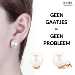 Traveller Clip Oorbellen - Parels - 14 mm - Wit - 22ct Verguld - Goudkleurig - 801014