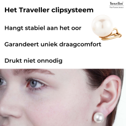 Traveller Clip Oorbellen - Parels - 14 mm - Wit - 22ct Verguld - Goudkleurig - 801014
