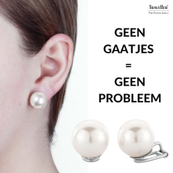 Traveller Clip Oorbellen - Parels - 14 mm - Wit - Geplatineerd - Zilverkleurig - 801114