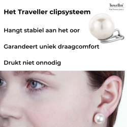 Traveller Clip Oorbellen - Parels - 14 mm - Wit - Geplatineerd - Zilverkleurig - 801114